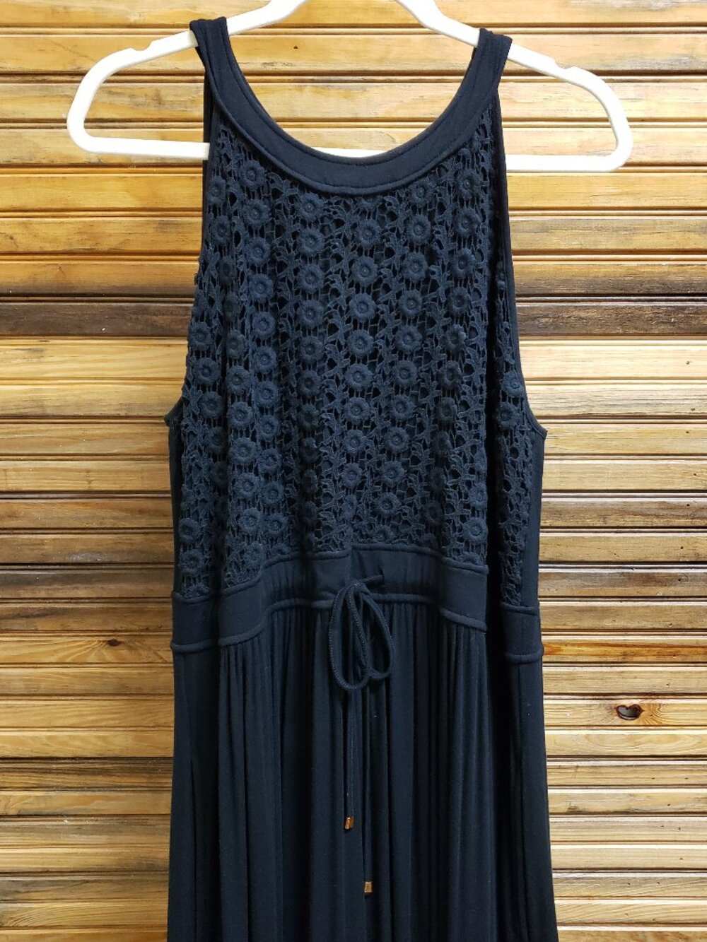 Avenue Black Eyelet Crochet Slit Jersey Maxi Dress Calvin Klein Style Size 18/20